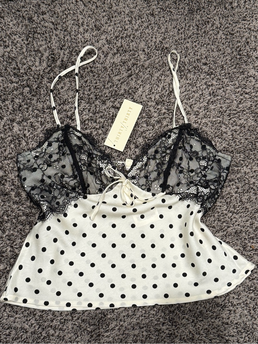 Affinitie Lingerie Polka Dot & Lace Camisole - Cream/Black